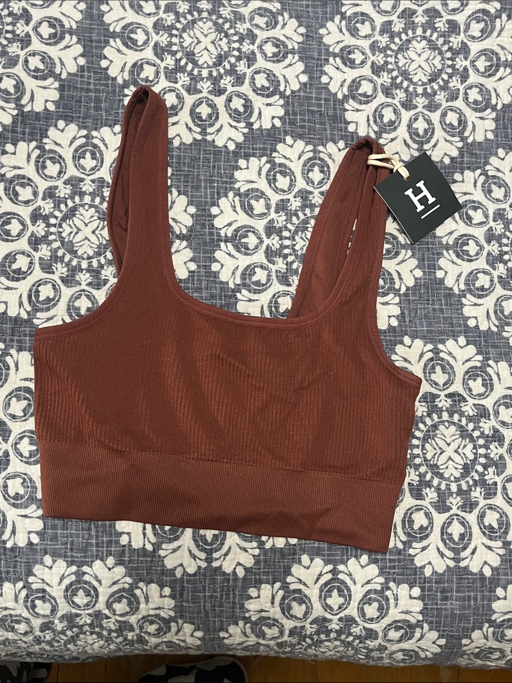 H by Unknown Ribbed Scoop Neck Bralette - Burnt Brown